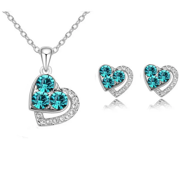 2015 New Arrival Heart Crystal African Fashion Costume Jewelry Sets for Women Pendants Necklace Earrings Sets