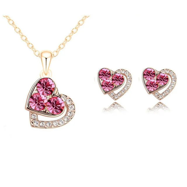 2015 New Arrival Heart Crystal African Fashion Costume Jewelry Sets for Women Pendants Necklace Earrings Sets