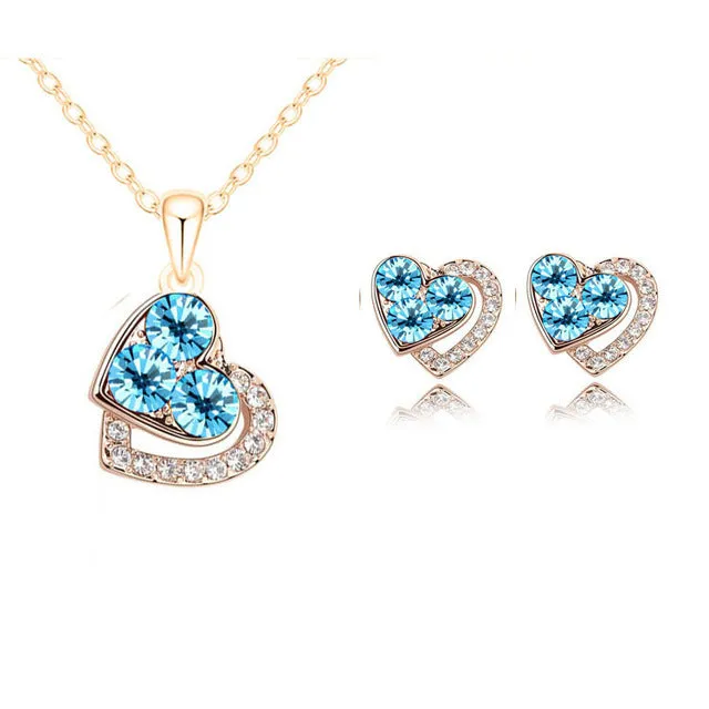 2015 New Arrival Heart Crystal African Fashion Costume Jewelry Sets for Women Pendants Necklace Earrings Sets