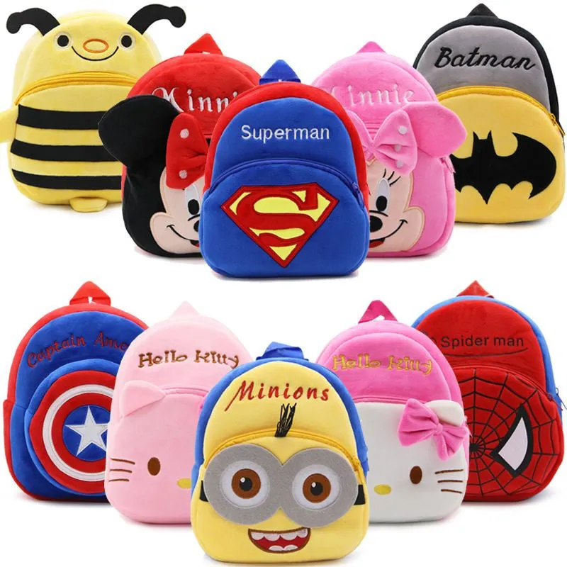 2016 Cartoon Kids Plush Backpacks Spiderman Mini schoolbag Hello Kitty Plush Backpack Children School Bags Girls Boys Backpack