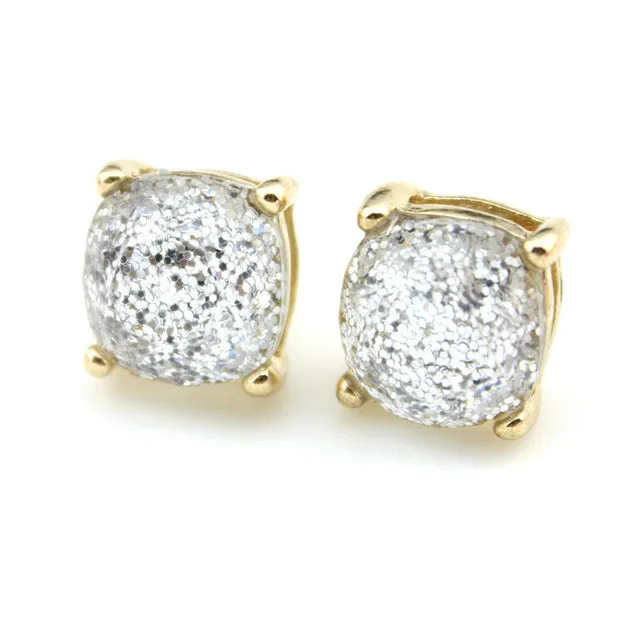 2016 Glitter Stud Earrings Women Jewelry Gold Kate New York Small Square Earrings Obsessed Party Earrings 14 Colors Option