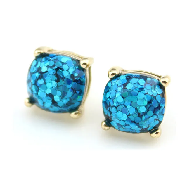 2016 Glitter Stud Earrings Women Jewelry Gold Kate New York Small Square Earrings Obsessed Party Earrings 14 Colors Option