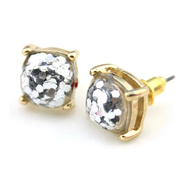 2016 Glitter Stud Earrings Women Jewelry Gold Kate New York Small Square Earrings Obsessed Party Earrings 14 Colors Option