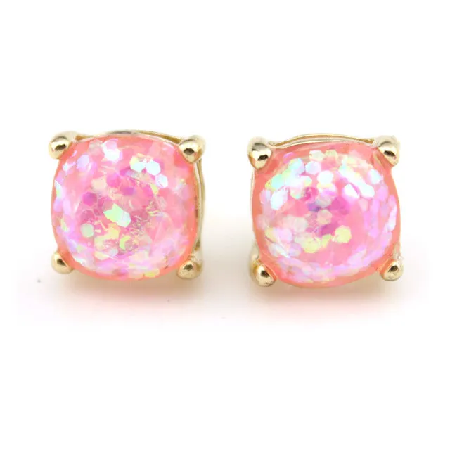 2016 Glitter Stud Earrings Women Jewelry Gold Kate New York Small Square Earrings Obsessed Party Earrings 14 Colors Option