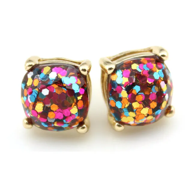 2016 Glitter Stud Earrings Women Jewelry Gold Kate New York Small Square Earrings Obsessed Party Earrings 14 Colors Option