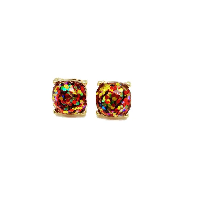 2016 Glitter Stud Earrings Women Jewelry Gold Kate New York Small Square Earrings Obsessed Party Earrings 14 Colors Option