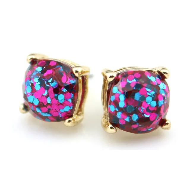 2016 Glitter Stud Earrings Women Jewelry Gold Kate New York Small Square Earrings Obsessed Party Earrings 14 Colors Option