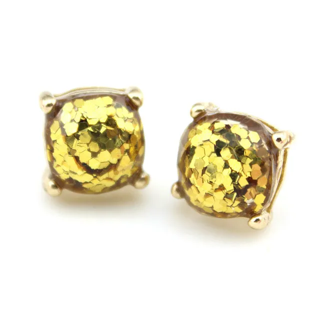 2016 Glitter Stud Earrings Women Jewelry Gold Kate New York Small Square Earrings Obsessed Party Earrings 14 Colors Option