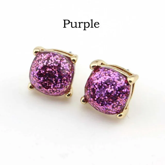 2016 Glitter Stud Earrings Women Jewelry Gold Kate New York Small Square Earrings Obsessed Party Earrings 14 Colors Option