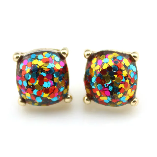 2016 Glitter Stud Earrings Women Jewelry Gold Kate New York Small Square Earrings Obsessed Party Earrings 14 Colors Option