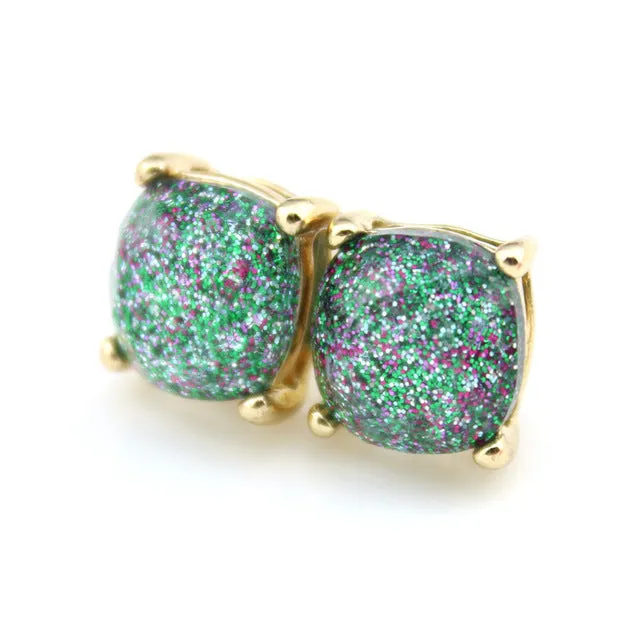 2016 Glitter Stud Earrings Women Jewelry Gold Kate New York Small Square Earrings Obsessed Party Earrings 14 Colors Option