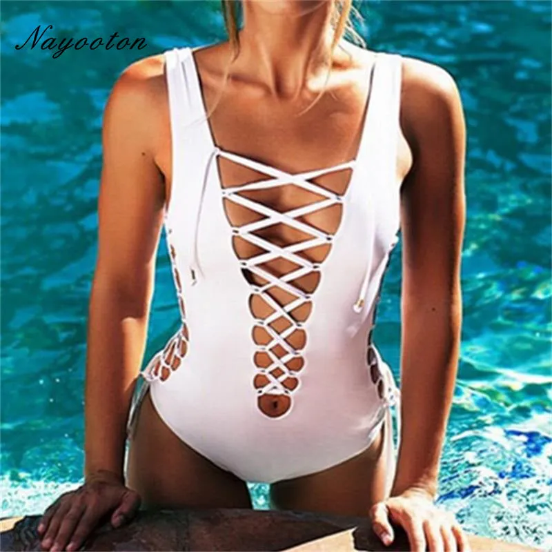 2016 white color Sexy sport beach women's swimwear Multi-band hollow professional ONE PIECE SWIMSUIT  Free shipping D068