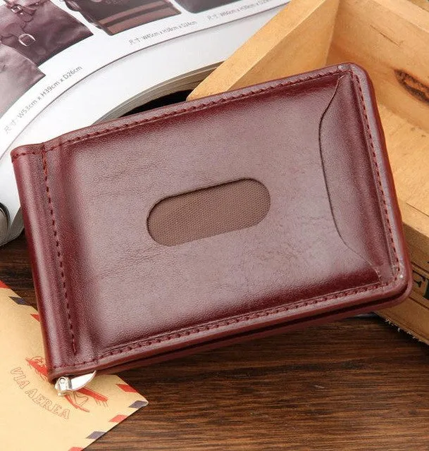 2017 Hot Sale Fashion New Men Money Clips Black Brown PU Leather 2 folded Open Clamp For Money With Zipper Pocket Free Shipping