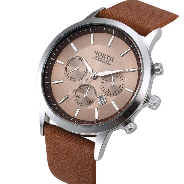 2017 Mens Watches NORTH Brand Luxury Casual Military Quartz Sports Wristwatch Leather Strap Male Clock watch relogio masculino