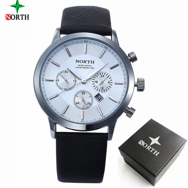 2017 Mens Watches NORTH Brand Luxury Casual Military Quartz Sports Wristwatch Leather Strap Male Clock watch relogio masculino