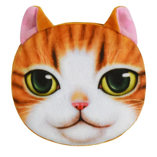 2017 New Cartoon Coin Wallet For Children 3D Cute Cat Face Coin Purse Female Money Storage Pouch Women Zipper Coin Bag