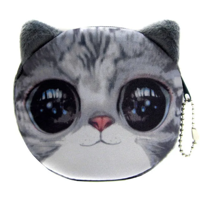 2017 New Cartoon Coin Wallet For Children 3D Cute Cat Face Coin Purse Female Money Storage Pouch Women Zipper Coin Bag