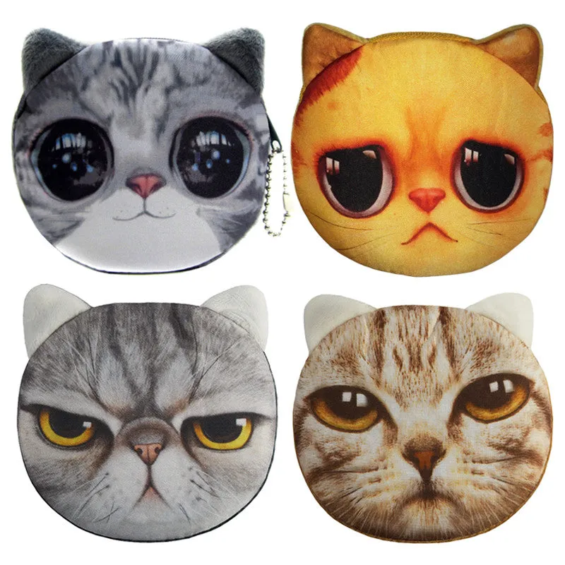 2017 New Cartoon Coin Wallet For Children 3D Cute Cat Face Coin Purse Female Money Storage Pouch Women Zipper Coin Bag