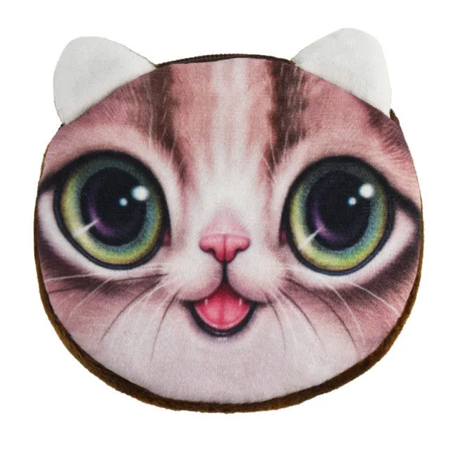 2017 New Cartoon Coin Wallet For Children 3D Cute Cat Face Coin Purse Female Money Storage Pouch Women Zipper Coin Bag