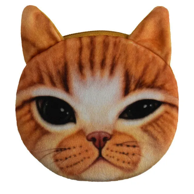 2017 New Cartoon Coin Wallet For Children 3D Cute Cat Face Coin Purse Female Money Storage Pouch Women Zipper Coin Bag