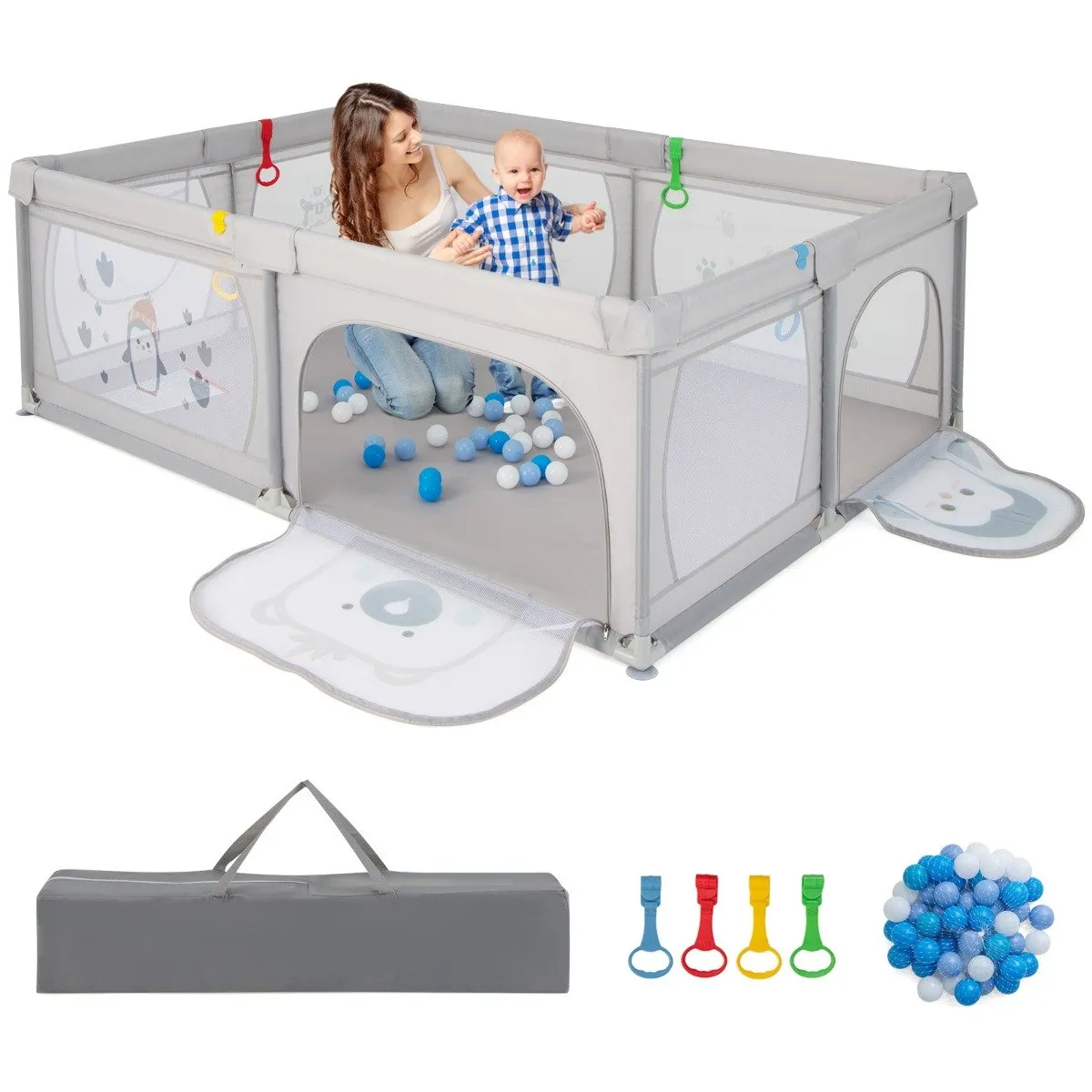 206 x 147 cm Baby Playpen with 50 Ocean Balls for Babies and Toddlers-Bear