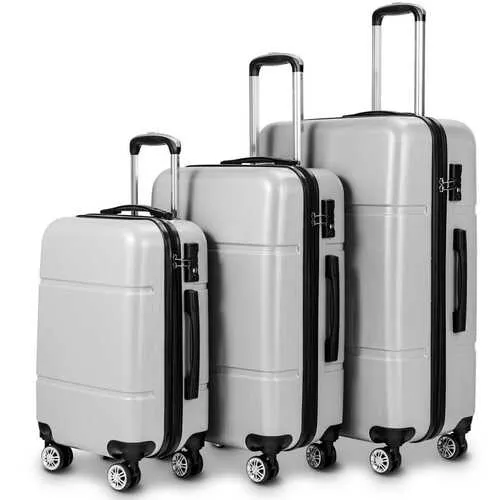 3 Pcs GLOBALWAY Luggage Set 20" 24" 28" Trolley Suitcase w/ TSA Lock-Silver Gray