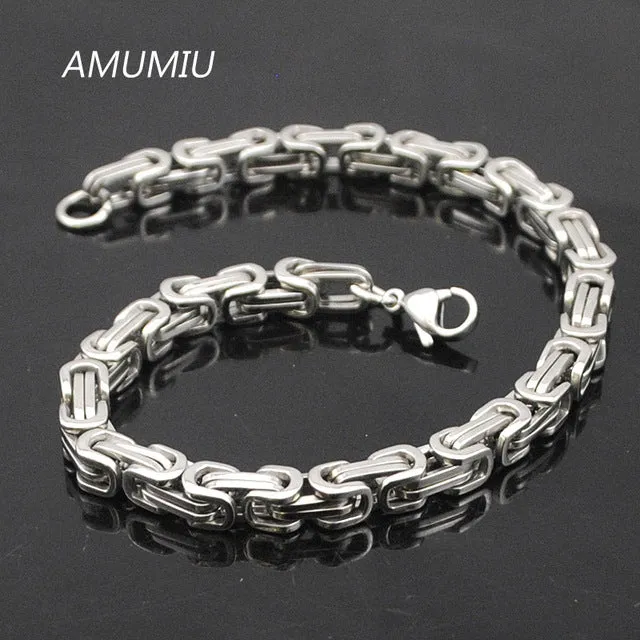 AMUMIU Promotion! Men's Bracelets Gold Chain Link Bracelet Stainless Steel 5.5mm Width Byzantine Wholesale High Quality KB002