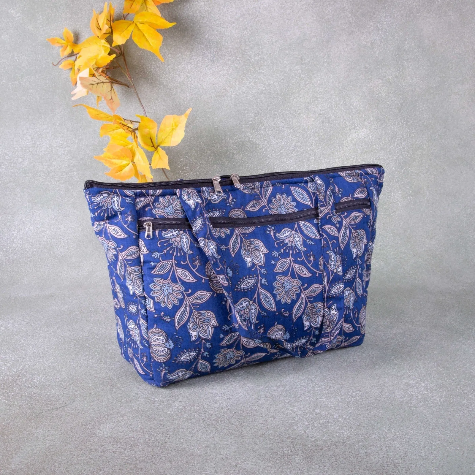 Baby Bag /Diaper bag/Hospital Bag Blue Color with Leaf Flower Design.