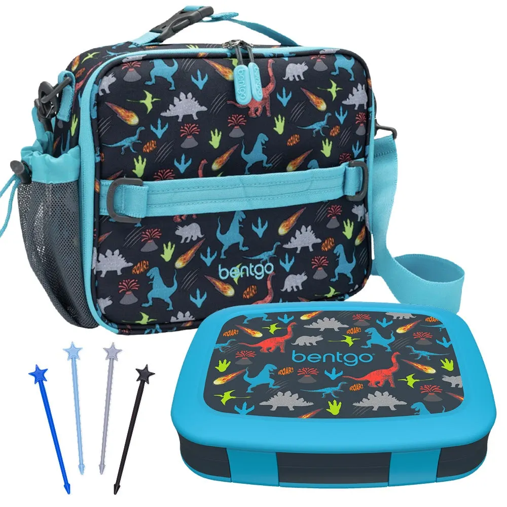 Bentgo Kids Lunchbox & Bag Bundle - Dinosaur - BONUS STIX!