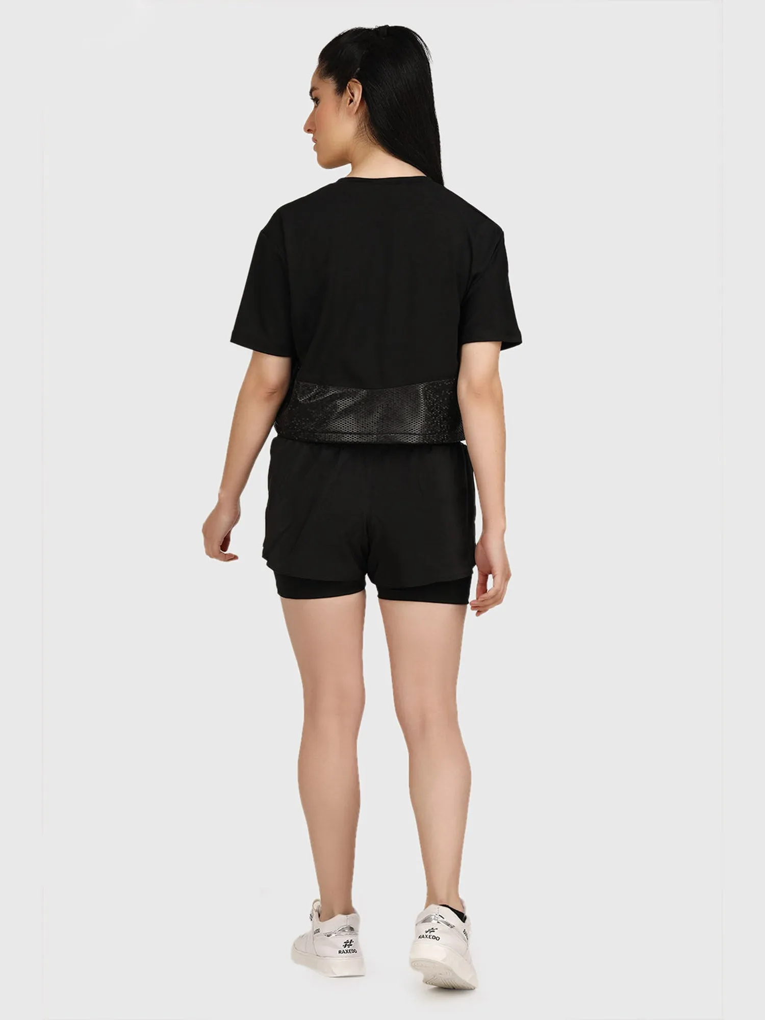 Black Leather Patch Women's Fitness Crop Top