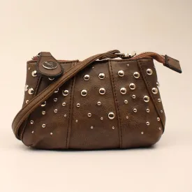 Brown Saddle Bag Crossbody with Silver Studs for Women