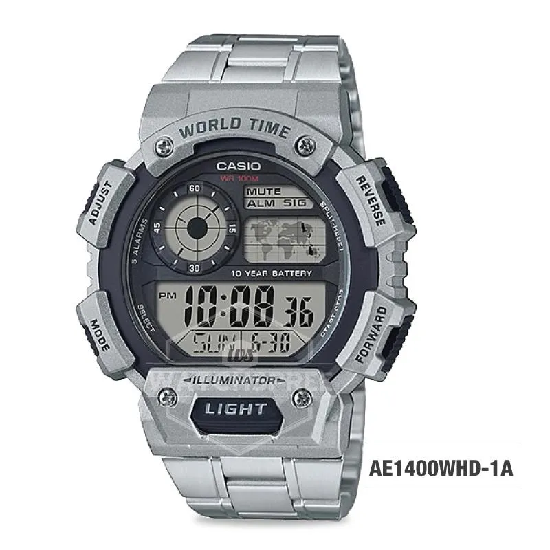 Casio Men's Standard Digital Silver Stainless Steel Watch AE1400WHD-1A AE-1400WHD-1A