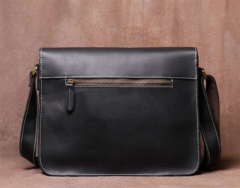 Crazy Horse Leather Shoulder Bag, Black Crossbody Bag for Men, Leather Messenger Bag, Groomsmen Gift