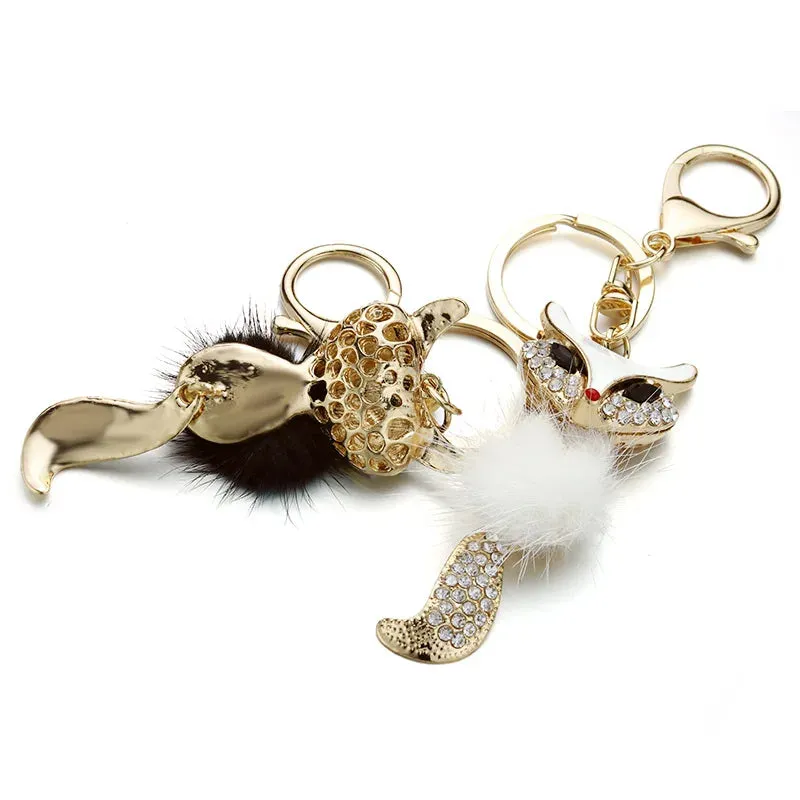 Cute Fox Fur Key Chains Rings Crystal Hot Sale Bag Pendant Anime Keyrings Keychains for Women Keyholder for Car K384