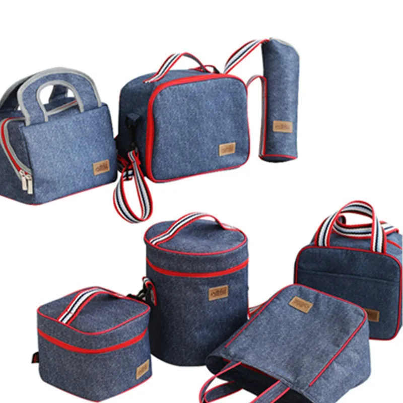 Denim Lunch Bag Kid Bento Box Insulated Pack Picnic Drink Food Thermal Ice Cooler Leisure Accessories Supplies Product