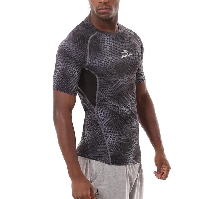 Detector Men Sport Fitness Bodybuilding Gym T-shirt Men  Compression Tights Running Basketball Crossfit Under Tee Tops