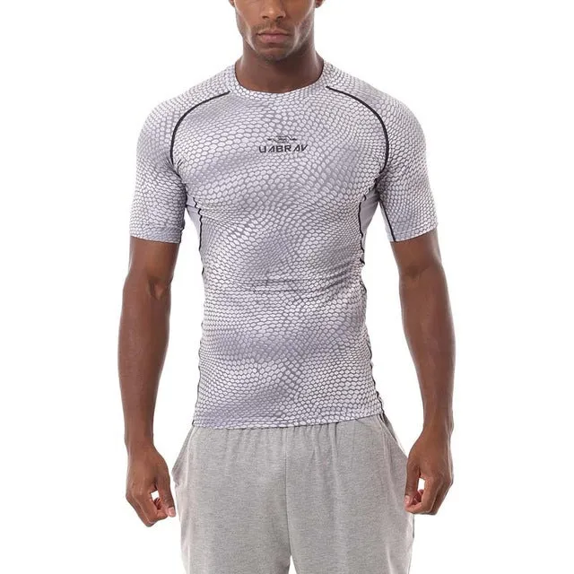 Detector Men Sport Fitness Bodybuilding Gym T-shirt Men  Compression Tights Running Basketball Crossfit Under Tee Tops