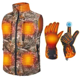 DUKUSEEK Camo Heated Vest with Heated Gloves for Hunting Hiking Outdoors