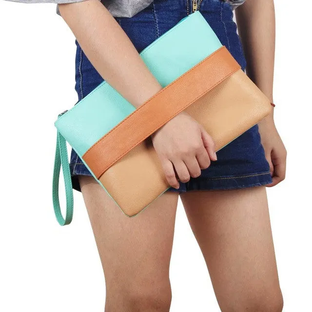 Fashion Women Handbag Solid Patchwork Lady Day Clutches New Fashion Soft Girl Zipper Packet Fashion Female Casual Bags women bag