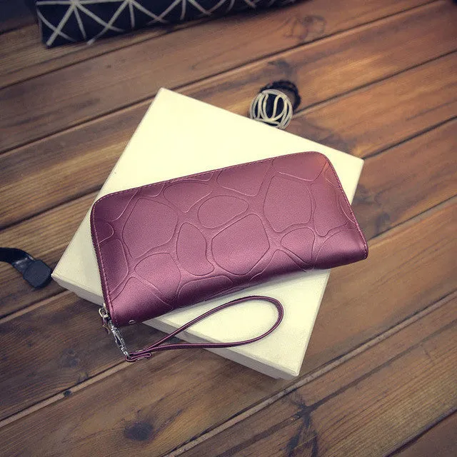 Fashion Women Leather Wallet Female Long Card Holder Big Stone Wallets Casual Clutch Zipper Coin Purse Cellphone ID Holder H880