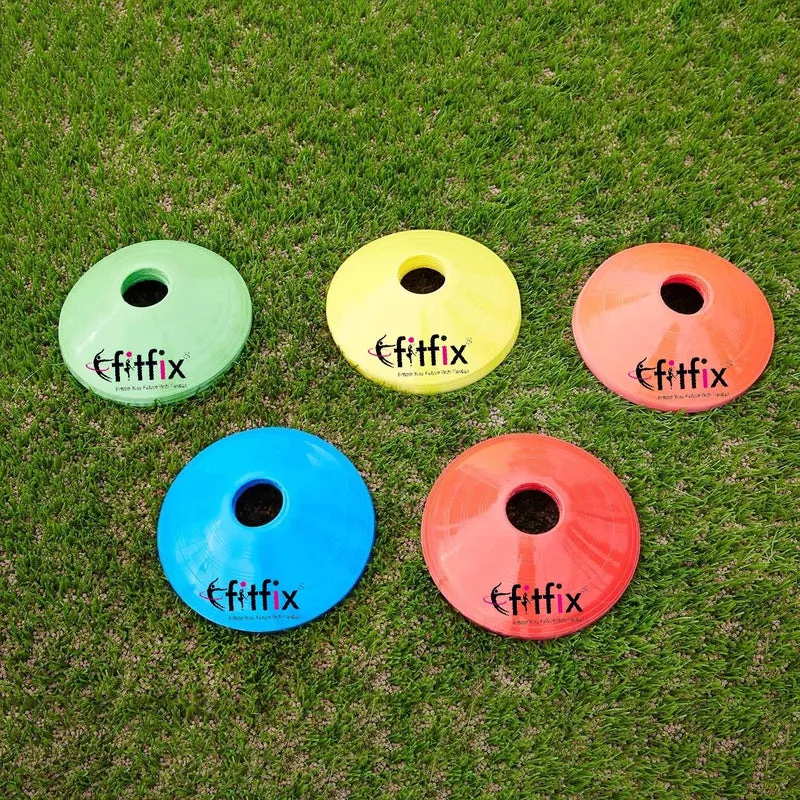 Fitfix Disc Cones with Carry Bag (Pack of 25 Cones) | Space Marker Agility Cones for Sports Training