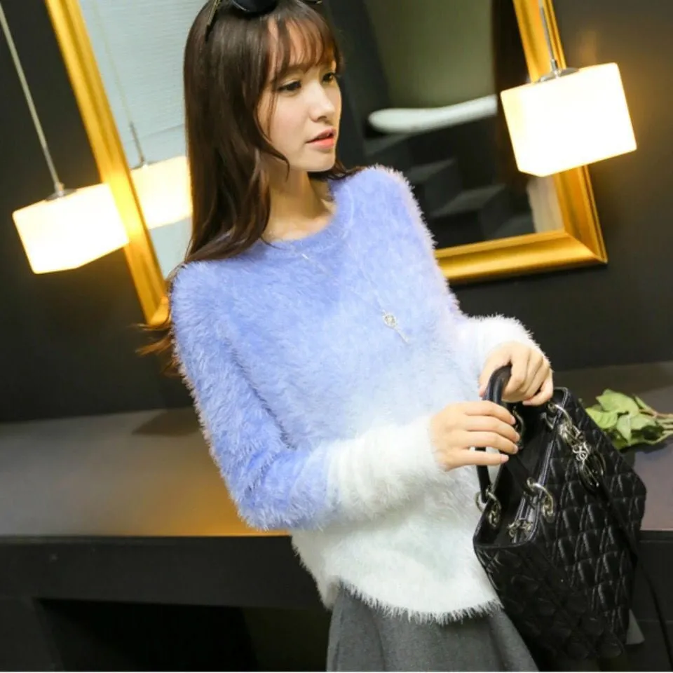 Gradient Sweater 2016 New Fashion Knitted Oversized Fluffy Sweaters Tricot Ladies Knit Batwing Mohair Loose Pullovers WS-050