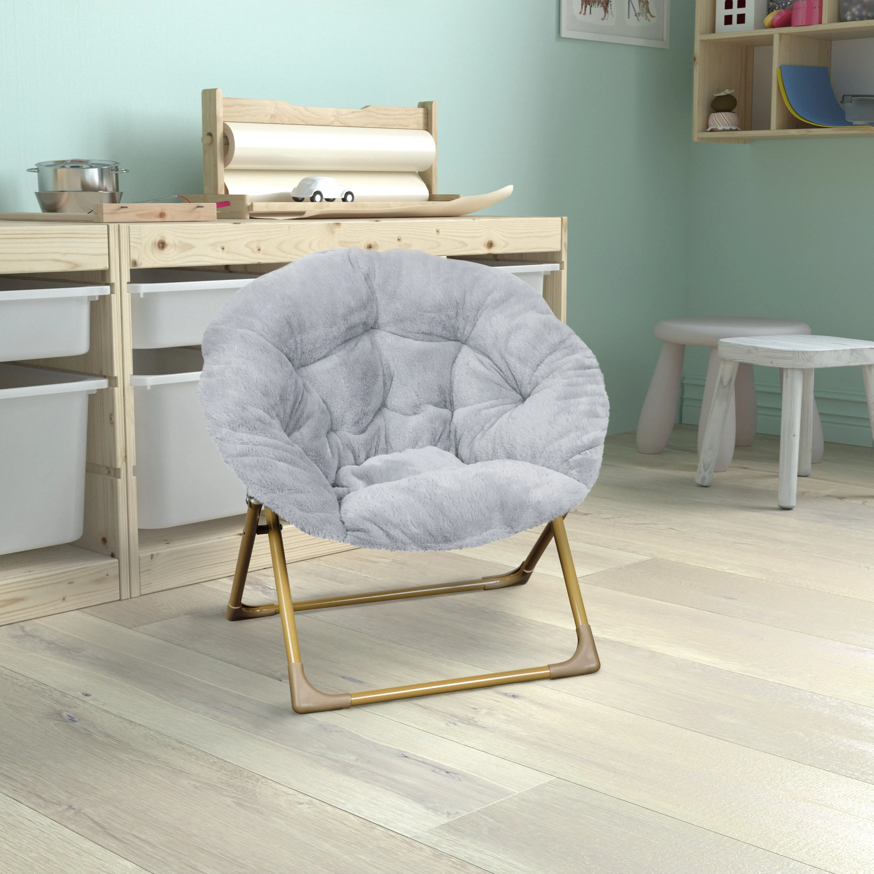 Gray Kids Fur Moon Chair FV-FMC-030-GY-SGD-GG