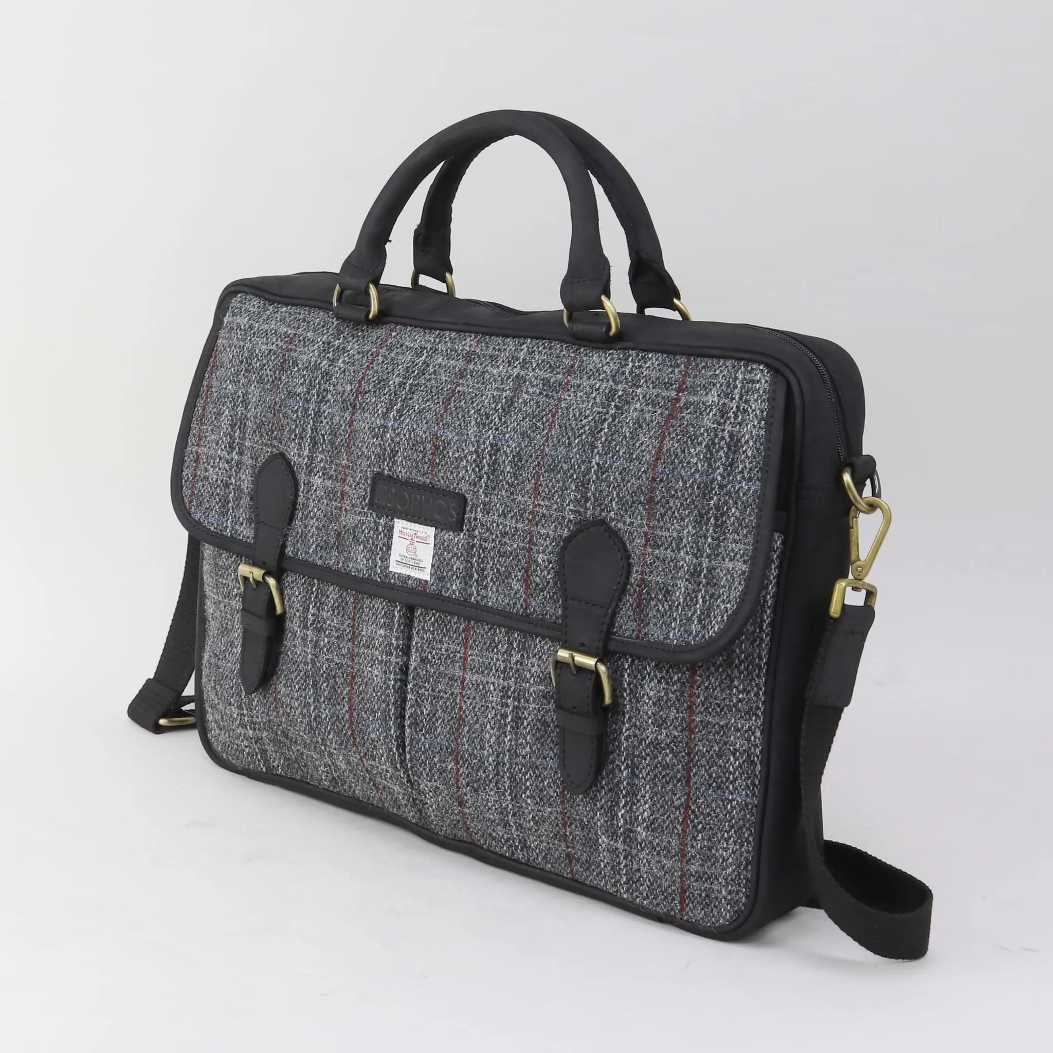 Grey Harris Tweed Briefcase - Gentleman's Laptop Bag