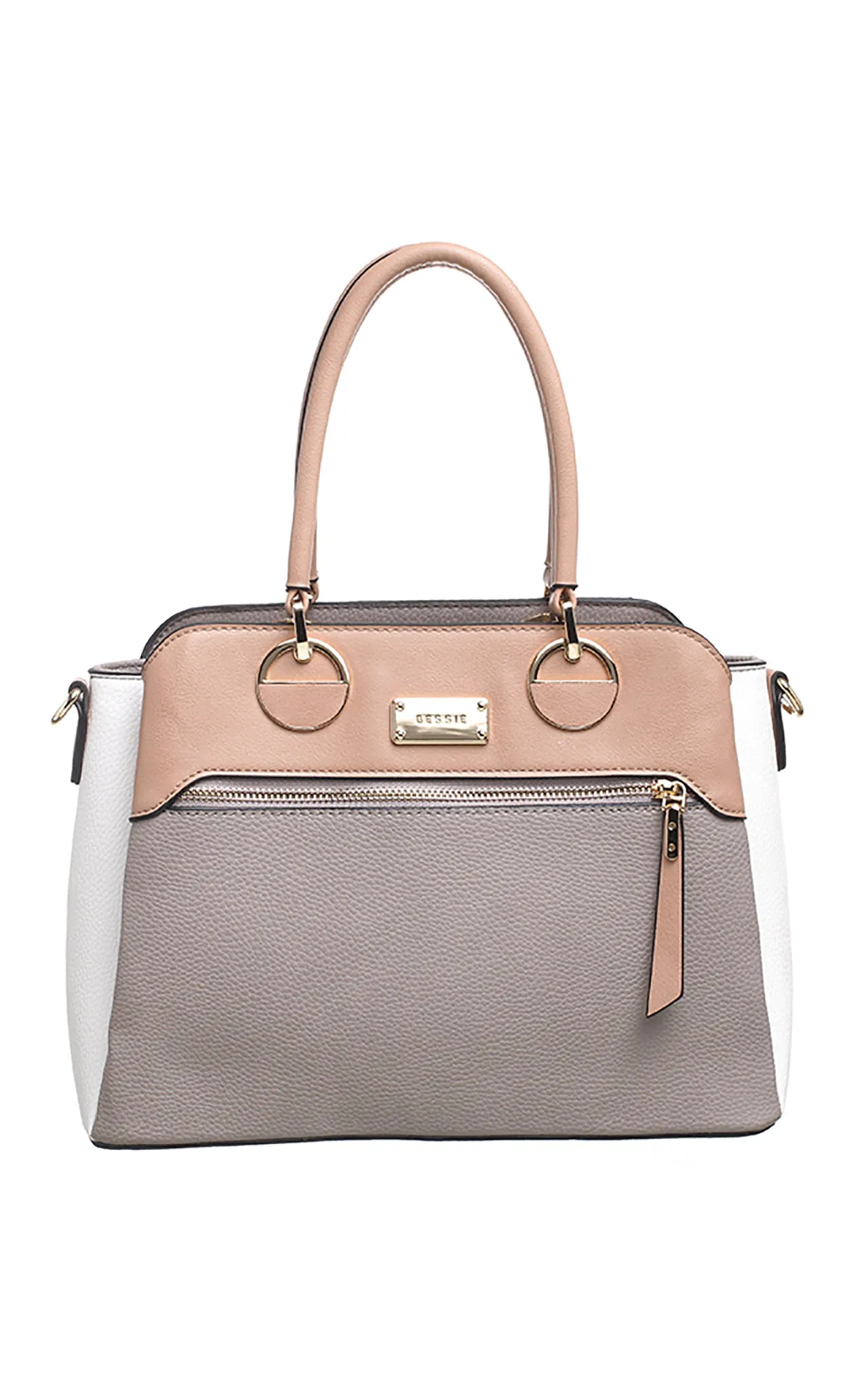 Grey Three Tone Tote Bag - Bessie London