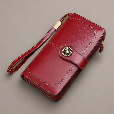 Hollow Women Clutch Leather Wallet Female Long Wallet Women Zipper Purse Strap Money Bag Purse