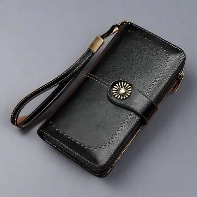 Hollow Women Clutch Leather Wallet Female Long Wallet Women Zipper Purse Strap Money Bag Purse