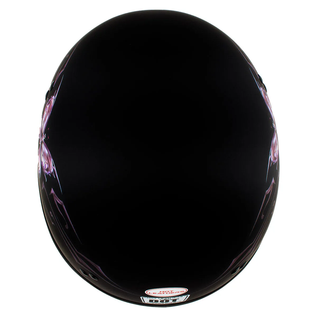 Hot Leathers HLD1052 New Purple Butterfly Flat Black Motorcycle DOT Skull Cap Half Helmet for Men and Women Biker