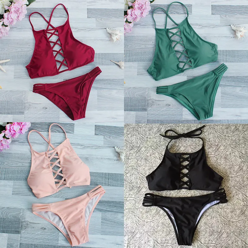 Hot Sexy Hollow Bandage Bikini Set Swimwear Women Sexy Beach Wear Swimsuit Bathing Suit Brazilian Bikini Set maillot Feminino