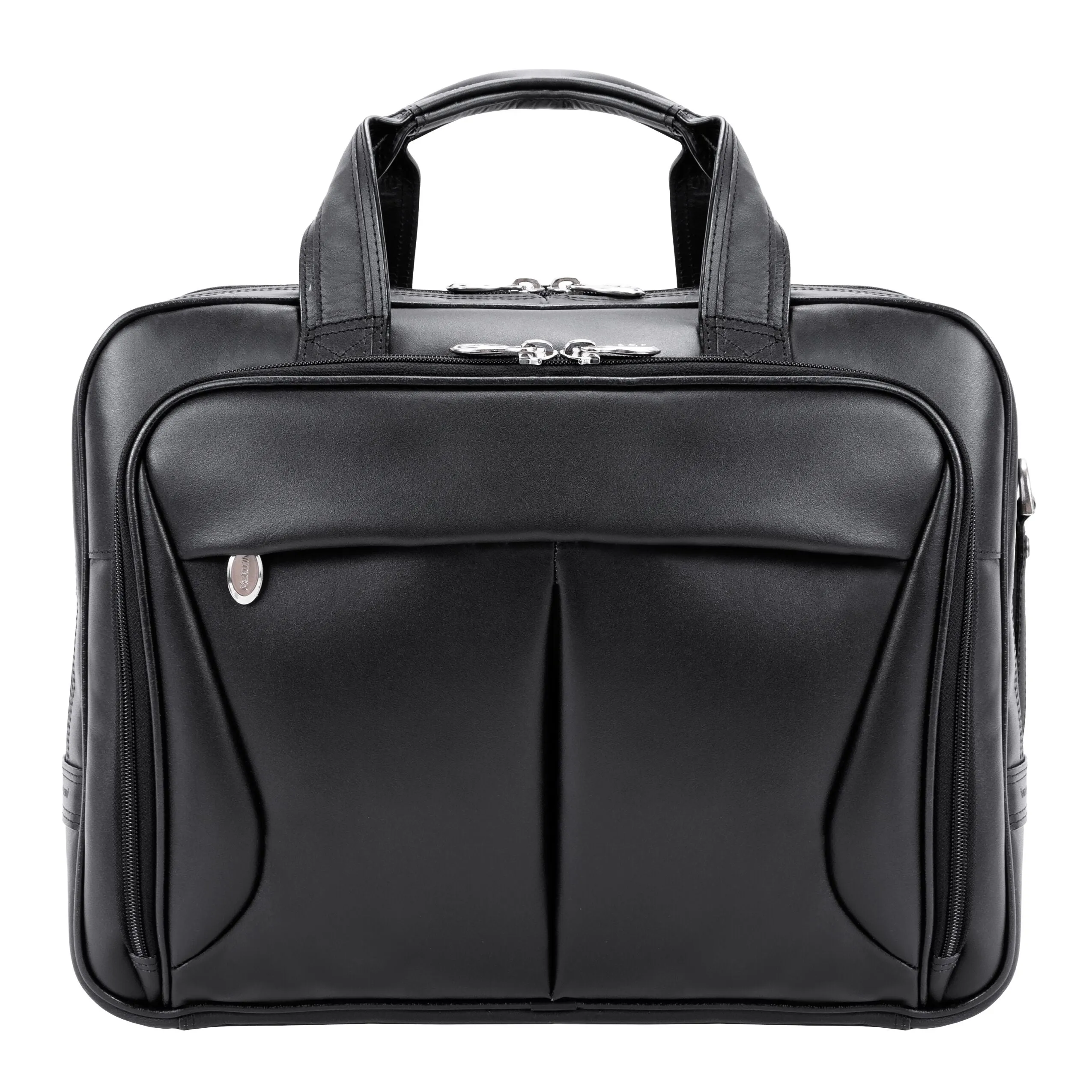 McKlein USA Pearson Leather Expandable Double Compartment Briefcase Black